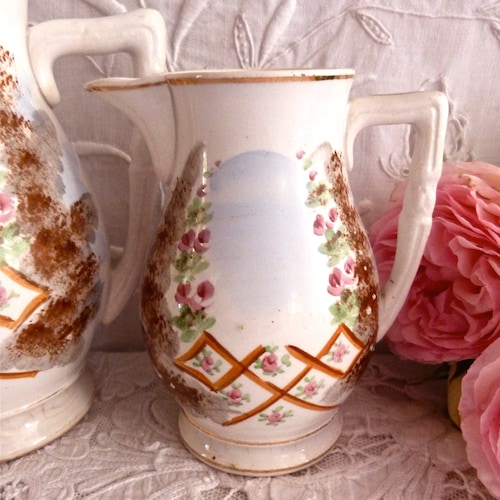 1900 GIEN - 2 French antique shops creamer - french opaque porcelain - french shabby chic - French creamer - french Antique Jug