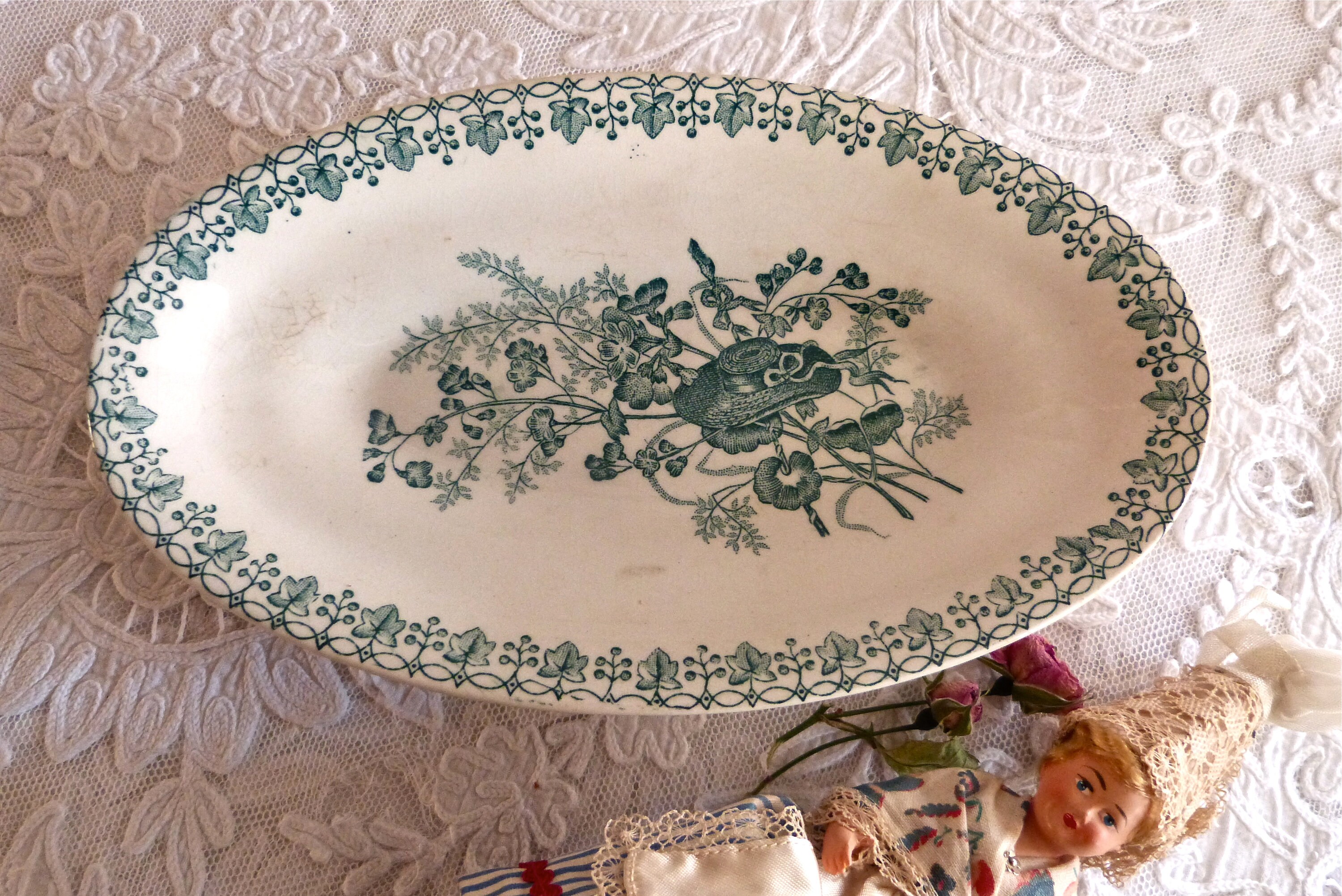 19Ème Français Plat Ovale Antique - Onnaing Ravier Hors d'œuvre Plaque Pierre de Fer