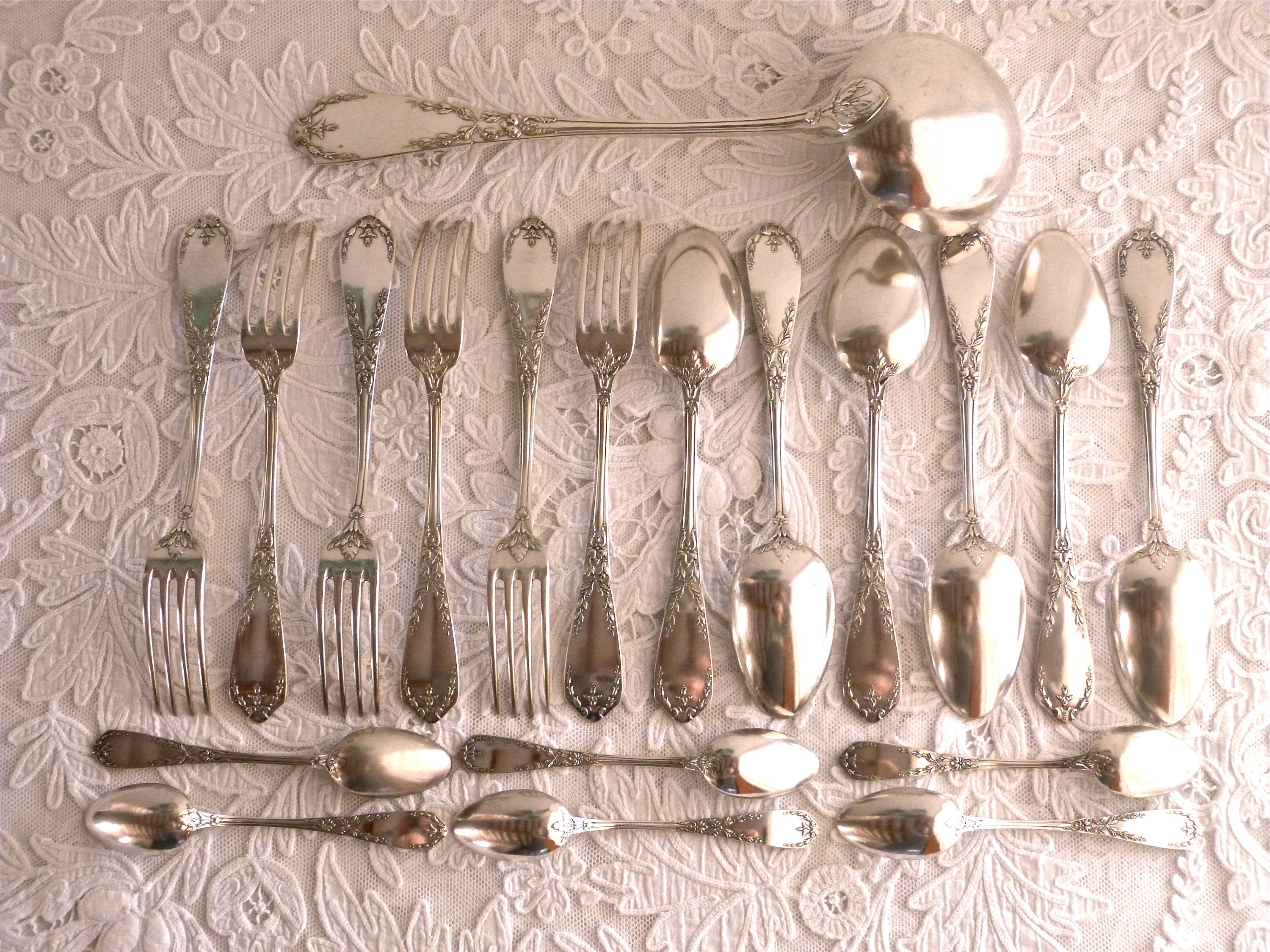 6 Personnes Français Vintage Argent Plaqués Couverts - 6 Assiette Argentée Fourchette et Cuillère Di