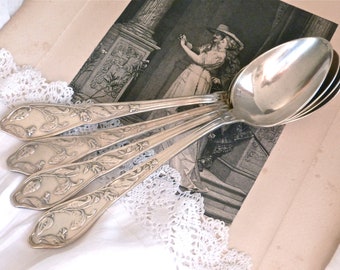 Art Nouveau - 4 French silver plated cutlery - Lily flower - Silver Plated spoon - french antique spoon - Art Nouveau - French antique spoon