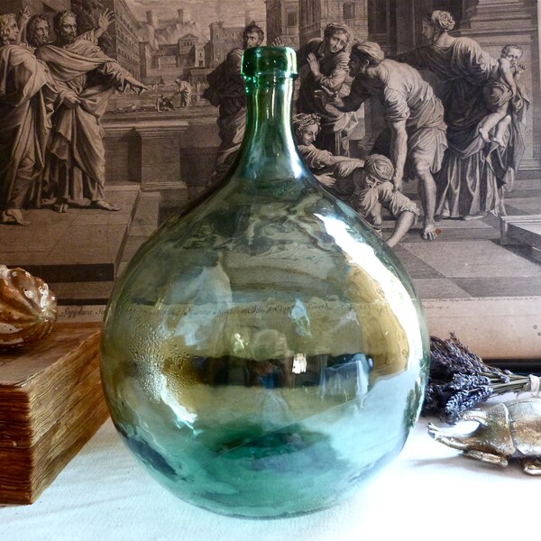 French vintage demijohn - French Demijohn Veronese green Demijohn -  french bottle - picnic French decor Industrial