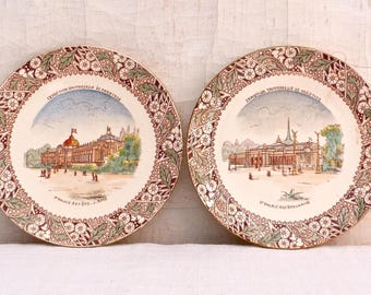 2 plates 1900 Universal Exhibition in Paris RARE Souvenir de Paris
