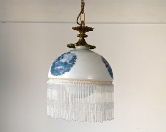 Französische Glas Deckenlampe - Französische Pendelleuchte - Französische Boho Lampe - Opal Deckenleuchte