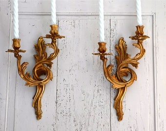 Pair of bronze imposing candle sconces - French LOUIS XV Sconce - Wall lighting  - french candle sconce - wall candle sconce