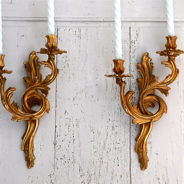 Pair of bronze imposing candle sconces - French LOUIS XV Sconce - Wall lighting  - french candle sconce - wall candle sconce