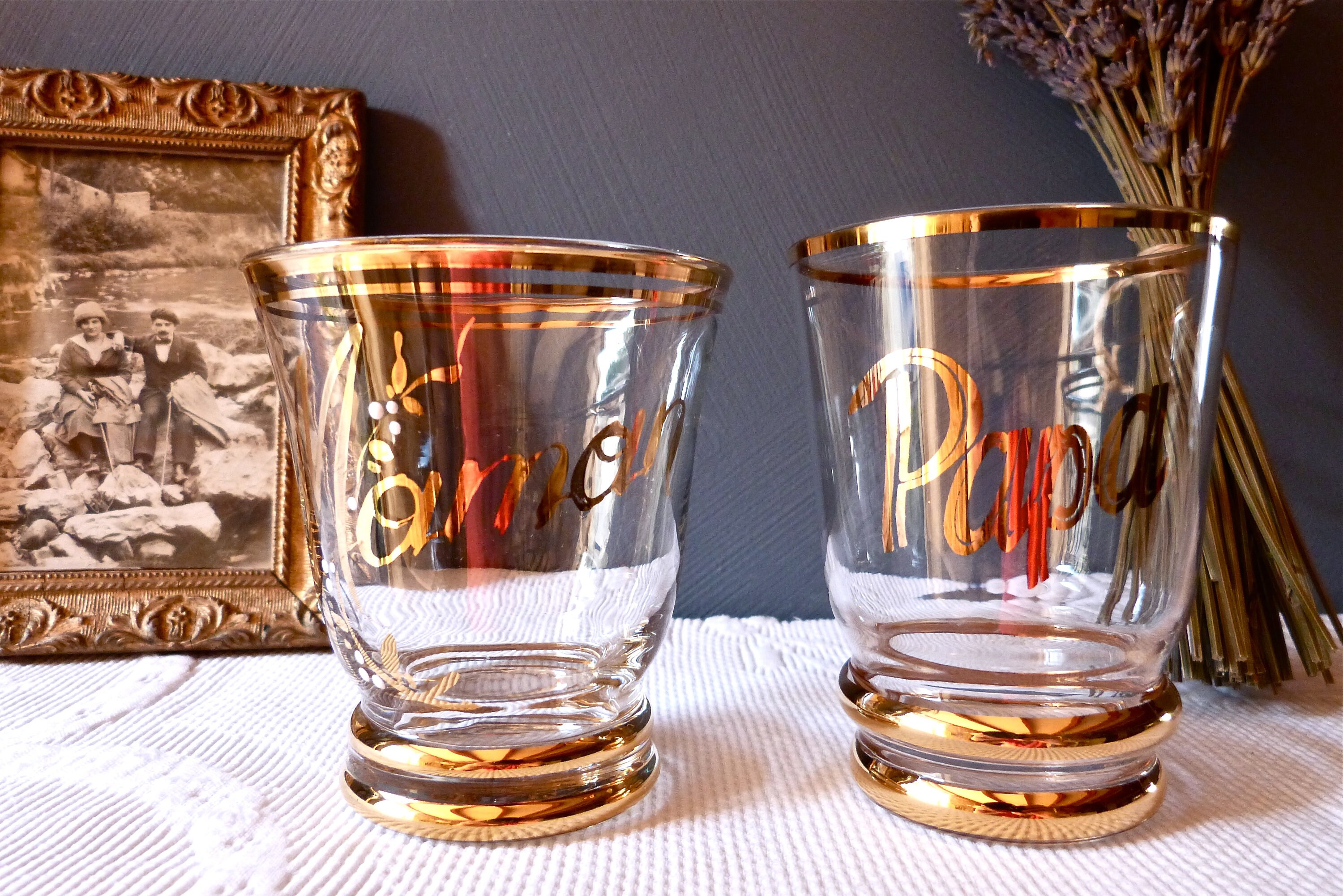 Lot de 2 Lunettes Maman Papa - Français Tumbler Verre à Eau Vintage Français Papa