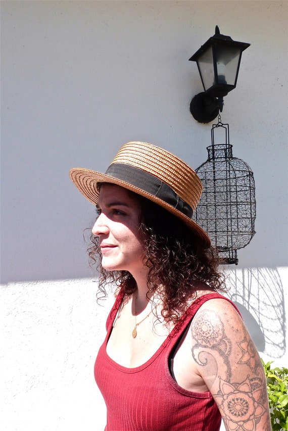 French antique straw boater hat - boater hat - men