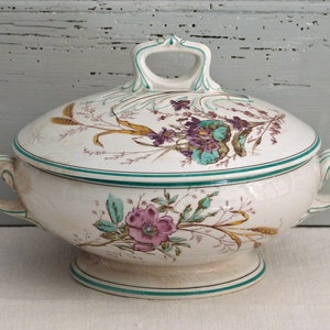 ART NOUVEAU - gift for Mum - French Vegetable Dish  French Antique Tureen - french flower tureen -