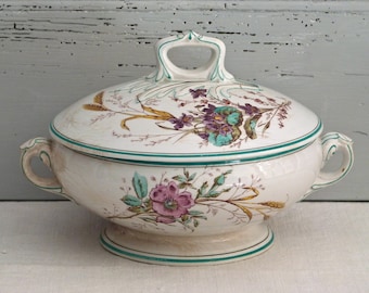 ART NOUVEAU - gift for Mum - French Vegetable Dish  French Antique Tureen - french flower tureen -