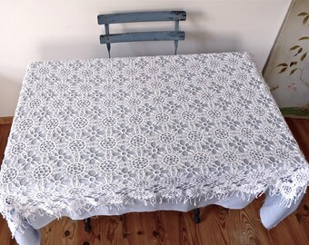 Handmade Crochet tablecloth - cotton Handmade crochet - French Antique Linen French Country Home - french Tablecloth - french antique