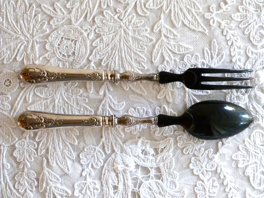 French Antique Salad Servers Silver Plated Salad Servers 1930 Salad Servers Louis XV Style Salad