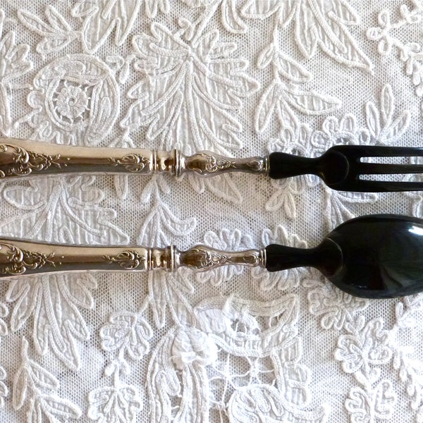 French Antique Salad Servers - silver plated salad servers - 1930 salad servers - Louis XV style salad servers