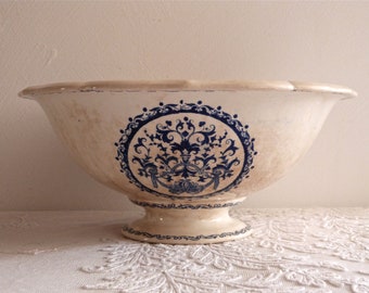 GIEN Large Footed Bowl - French ceramic - French Centerpiece - Vintage Fruit Bowl - french home decor - Antique Gien