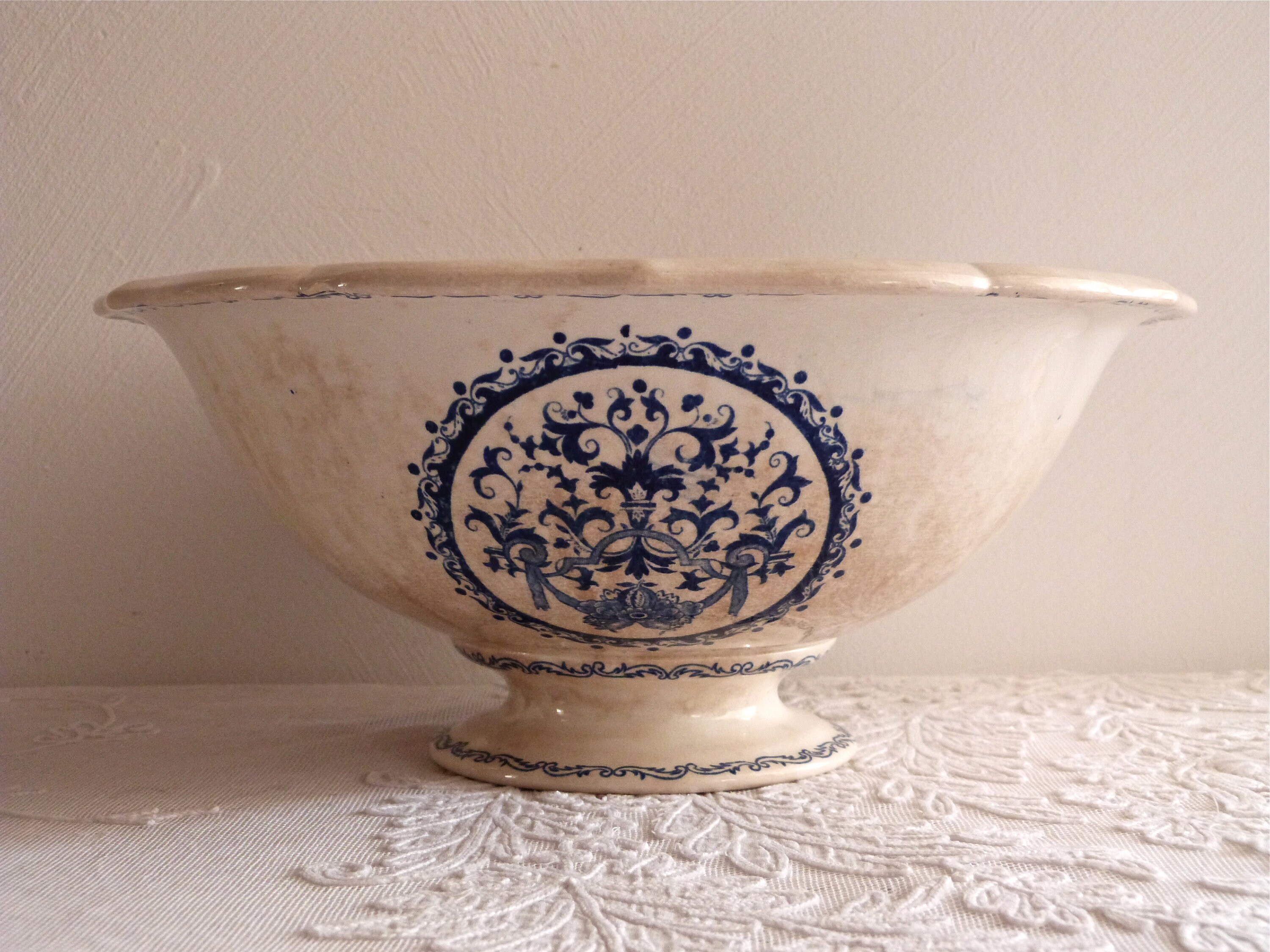 GIEN Large Footed Bowl French ceramic French Centerpiece Vintage Fruit Bowl french home decor Antique Gien