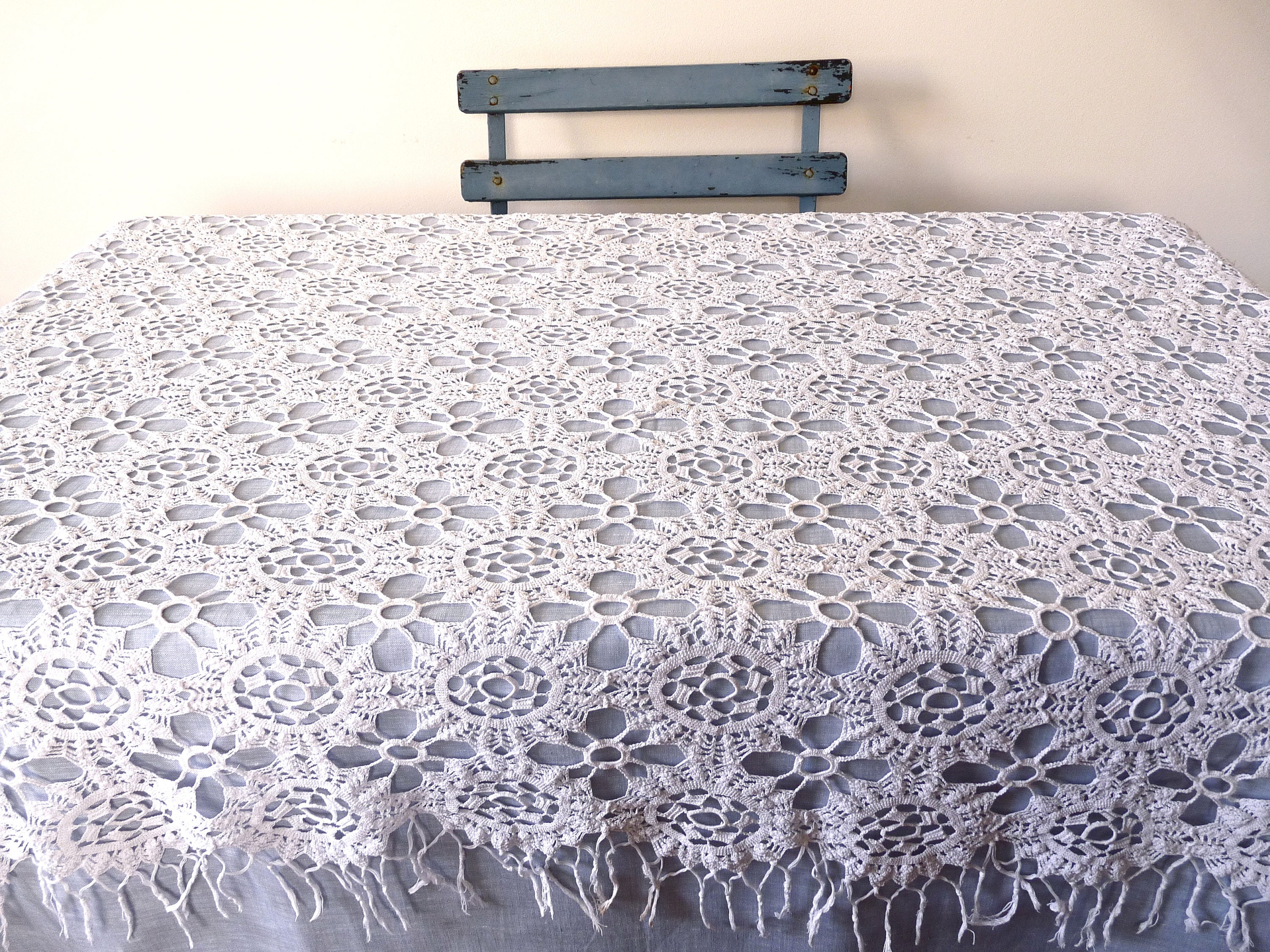 Nappe Au Crochet Faite à La Main - Coton Crochet Fait Français Linge Antique Maison de Campagne Napp