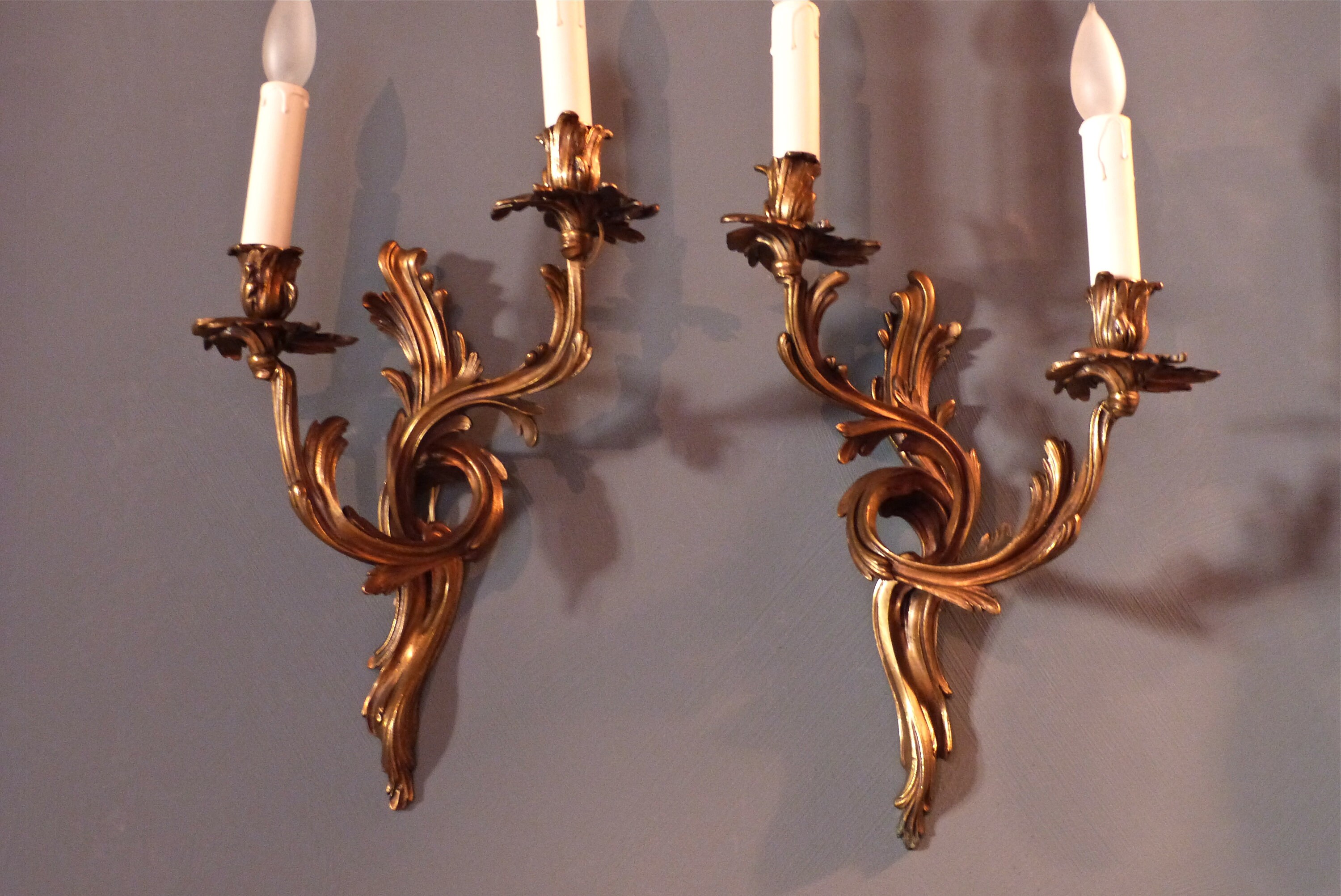 Prêt Pour Usa Bulb 2 Français Bronze Sconce - Louis Xv Wall Lighting Français Vintage Lighting