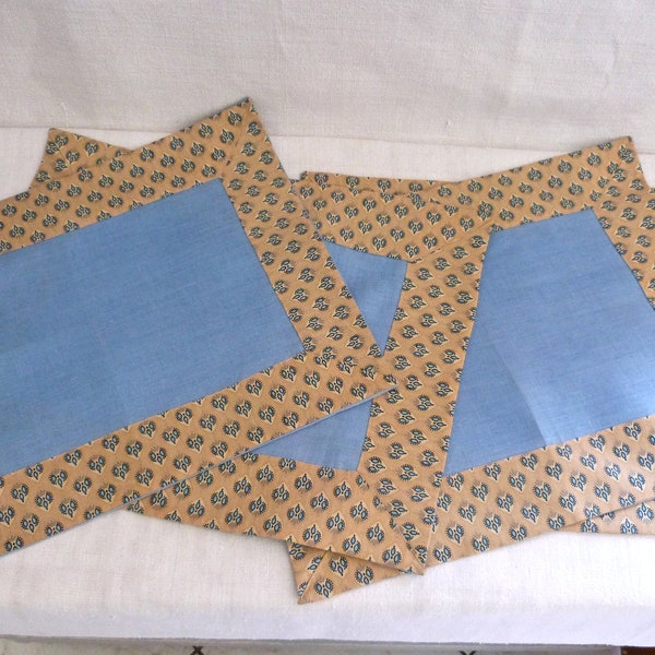 4 Placemats in linen and Provençal fabrics - Souleiado placemat - made by a seamstress - non-industrial - French Tea Time