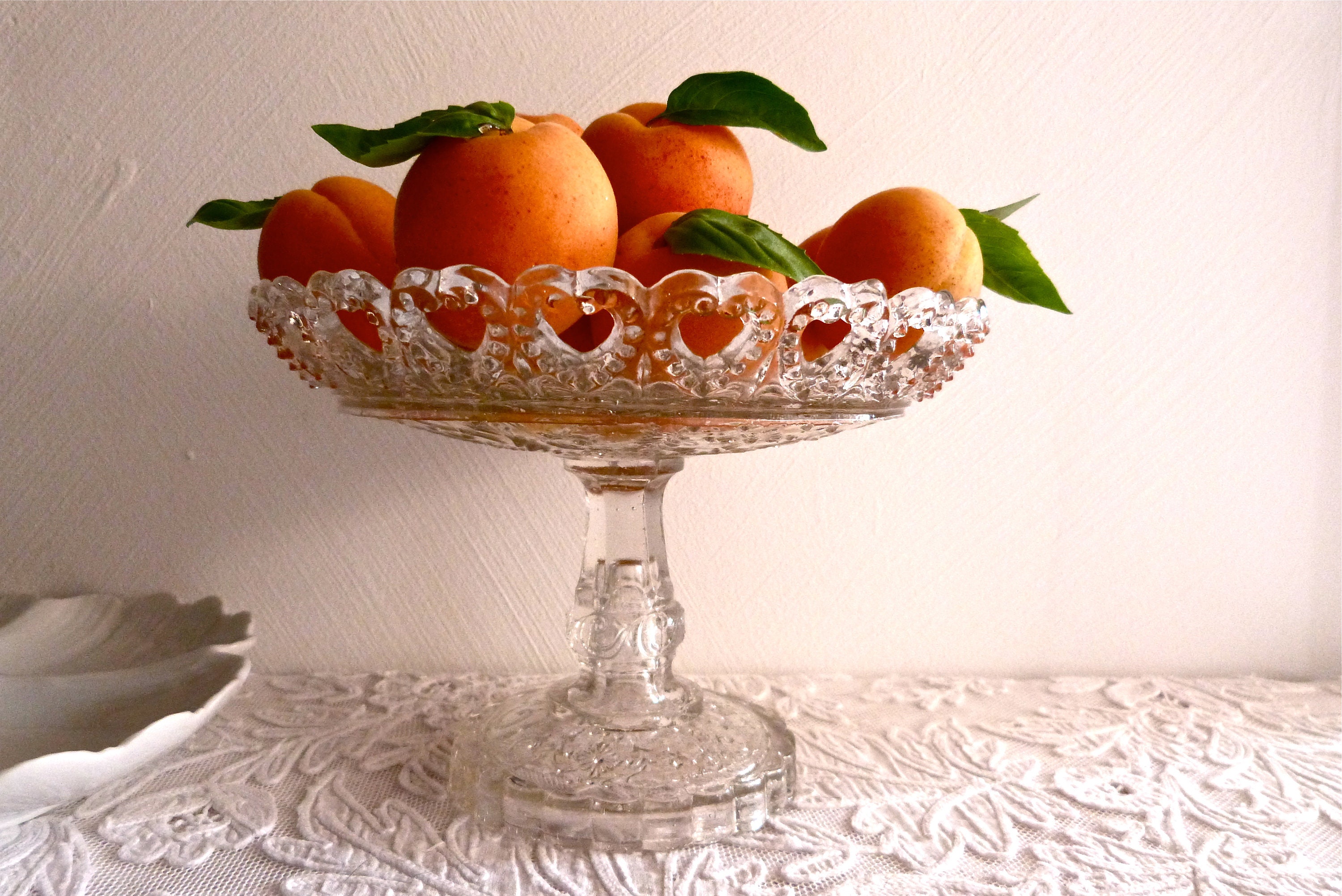 Français Plat de Gâteau - Antique Français Plaque Compote à Pieds en Verre Pedestal Fruit Bowl Flowe