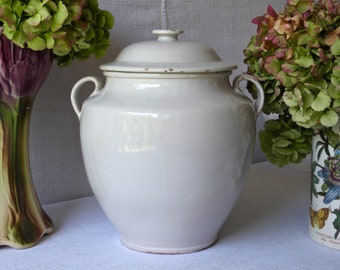 French antique confit pot - Martres Tolosane - French Pottery -  antique french  white pottery- French kitchen - Provence Pottery