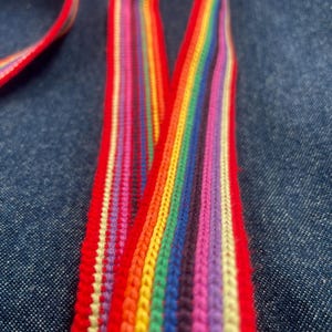 Cabas en denim fait main avec poignées arc-en-ciel
