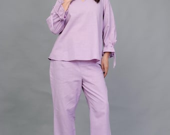 Cotton Co-ord Set: Lavender Loungewear, Two-Piece Outfit