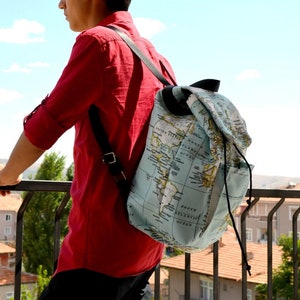First Day of School Backpack, Canvas Backpack, Travel Bag, Hipster Backpack,  Boho Bag, Baby shower Gift, Back To School Gift, World Map Bag