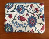 Ottoman Tulip Zipper Pouch, Ethnic Fabric Bag, Cute Makeup Bag, Cosmetic Clutch, Toiletry Bag, Fabric Zip Bag, Art Supply Bag, Student Gift