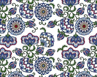 Kutahya Ottoman Tile Fabric, Vintage Persian Arabesque Canvas, Upholstery & Decor