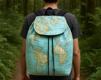 Canvas Backpack, Rucksack, Travel Bag, Hipster Backpack, Diaper Bag, Boho Bag, Baby shower Gift, Back To School Gift, Worldmap Field bag