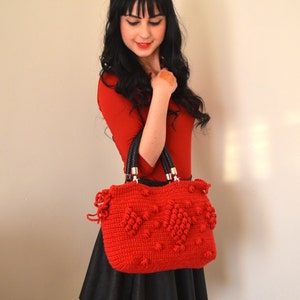 Red Crochet Shoulder Bag, Bubble Bag, Handmade tote bag, Gerard Darel Handbags, Knit Christmas bag, Bohemian Style Handbag, Gift For Wife image 1