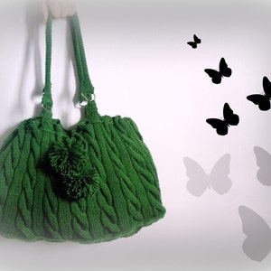 GREEN KNİT HANDBAG- Gifts for mom - Wool Bag - Handwork bag  - Green Knit Hand Bag- Shoulder  Everyday bag , Blue Green Wool , tote