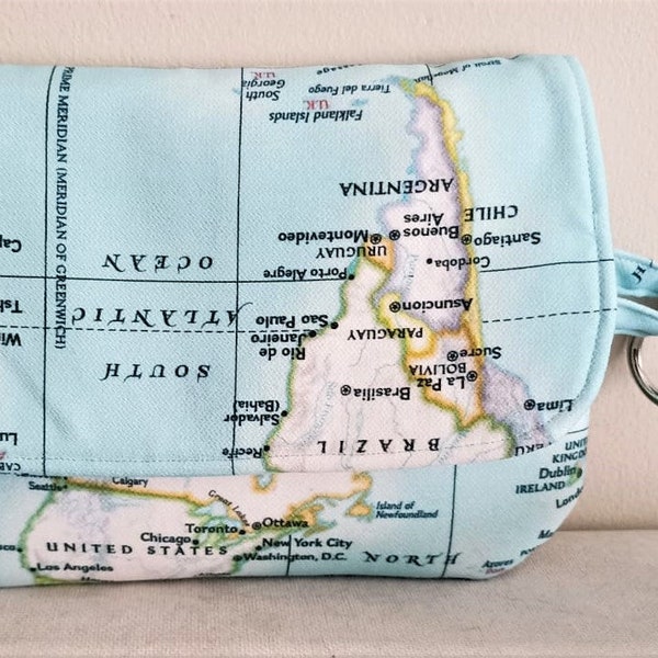 World Map Route Clutch, Bridal Wedding Purse, Travel handbag Bridesmaid Gift, World Bride Clutch, Adventure Organizer, Fabric Phone Cases