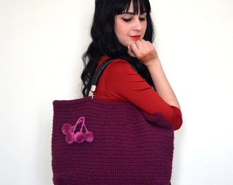 CROCHET ULTRA VİOLET bag, Purple  Crocheted Handbag Celebrity Style , Crochet winter  bag - shoulder bag- crochet bag - gift for her