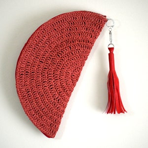 Bolso de rafia de media luna de tomate, embrague de paja borgoña, bolso de noche de borla, bolso de mimbre, billetera de mujer boho, bolsos de mar de playa de verano esposa