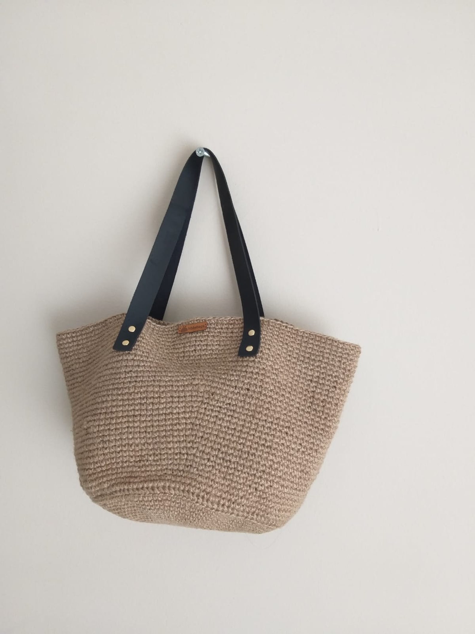 Natural Straw Tote Bag, Leather Handle, Straw Basket Handmade Bag