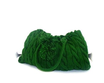 Hand knit green braid  bag hobo Valentines Day , Green Knit Hand Bag - Shoulder Bag - Everyday bag , gift for her , gift for mom