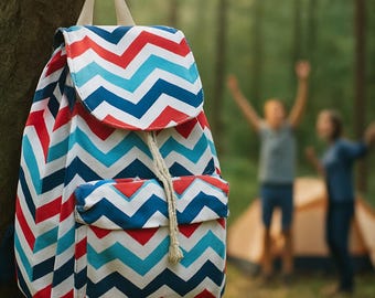 Chevron Canvas Rucksack, Drawstring Travel Backpack, Diaper Bag