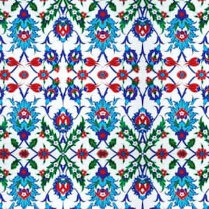 IKAT Host Gift Blu, Damasco Ottomano Tulip Tile Corallo, Autentico Turco, Floreale Etnico Decor Kilim Pattern, Kutahya Seljuk Arabesque Persiano