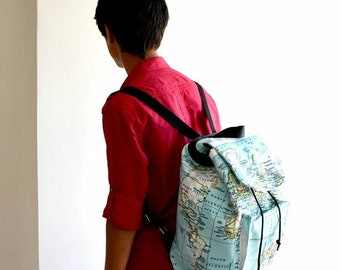 World Map Canvas Rucksack, Travel Backpack, Diaper Bag
