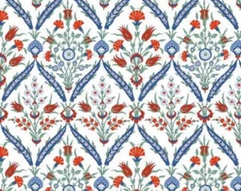 Turkish Tulip Tile Vintage Ottoman Fabric ,Ethnic Golden Horn Cloth,Antique Iznik Pattern , Ottoman-Inspired Home Decor, Housewarming Gift