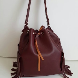 Burgundy faux  Leather Hobo Bag, Top Handle Bag // Large Crossbody Bag