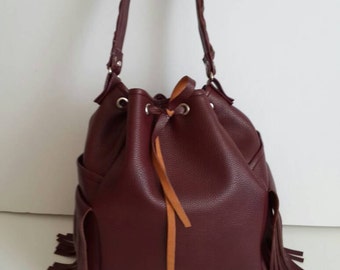 Burgundy faux  Leather Hobo Bag, Top Handle Bag // Large Crossbody Bag
