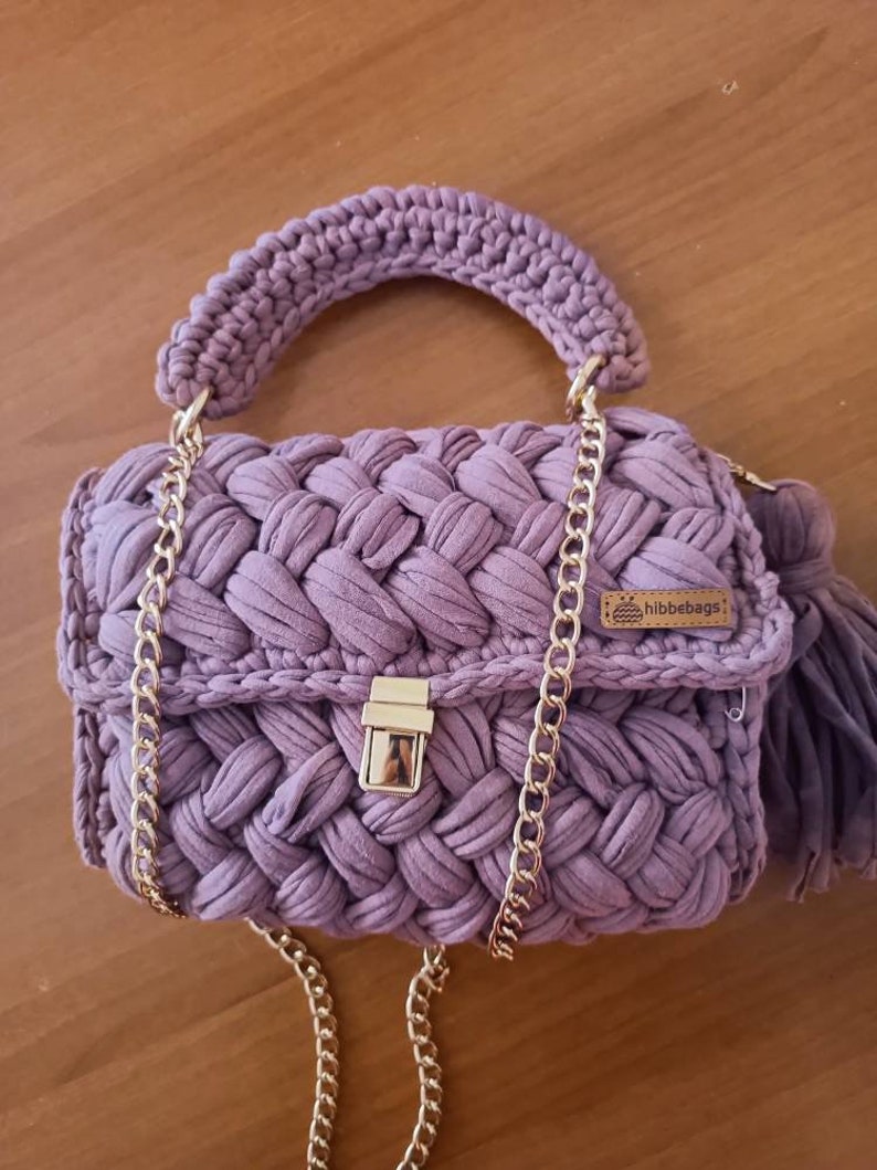 Crochet Powder Luxury Mother Gift Bag, Cotton Yarn Bag, Peanut Gold Chain Handle, Crossbody Hand Bag, For Woman Capri Luxury Bag, Moms Purse image 9
