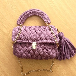 Combed Yarn Bag, Gold Chain Handle , Crossbody Woman Crochet Bag , Capri Luxury Bag , Hand Woven Purse ,