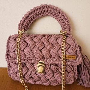 Crochet Powder Luxury Mother Gift Bag, Cotton Yarn Bag, Peanut Gold Chain Handle, Crossbody Hand Bag, For Woman Capri Luxury Bag, Moms Purse image 1