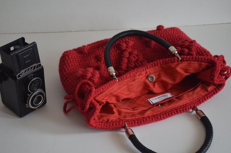 Red Crochet Shoulder Bag, Bubble Bag, Handmade tote bag, Gerard Darel Handbags, Knit Christmas bag, Bohemian Style Handbag, Gift For Wife image 5