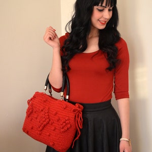 Red Crochet Shoulder Bag, Bubble Bag, Handmade tote bag, Gerard Darel Handbags, Knit Christmas bag, Bohemian Style Handbag, Gift For Wife image 3