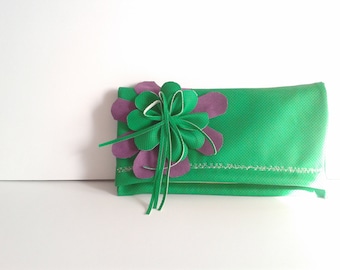 Faux leather clutch, Floral clutch, Green Flower Bag , Wedding Bride Bag , Leatherette Evening Bag, Bride bag  , Prom Bag, Bridesmaid gift