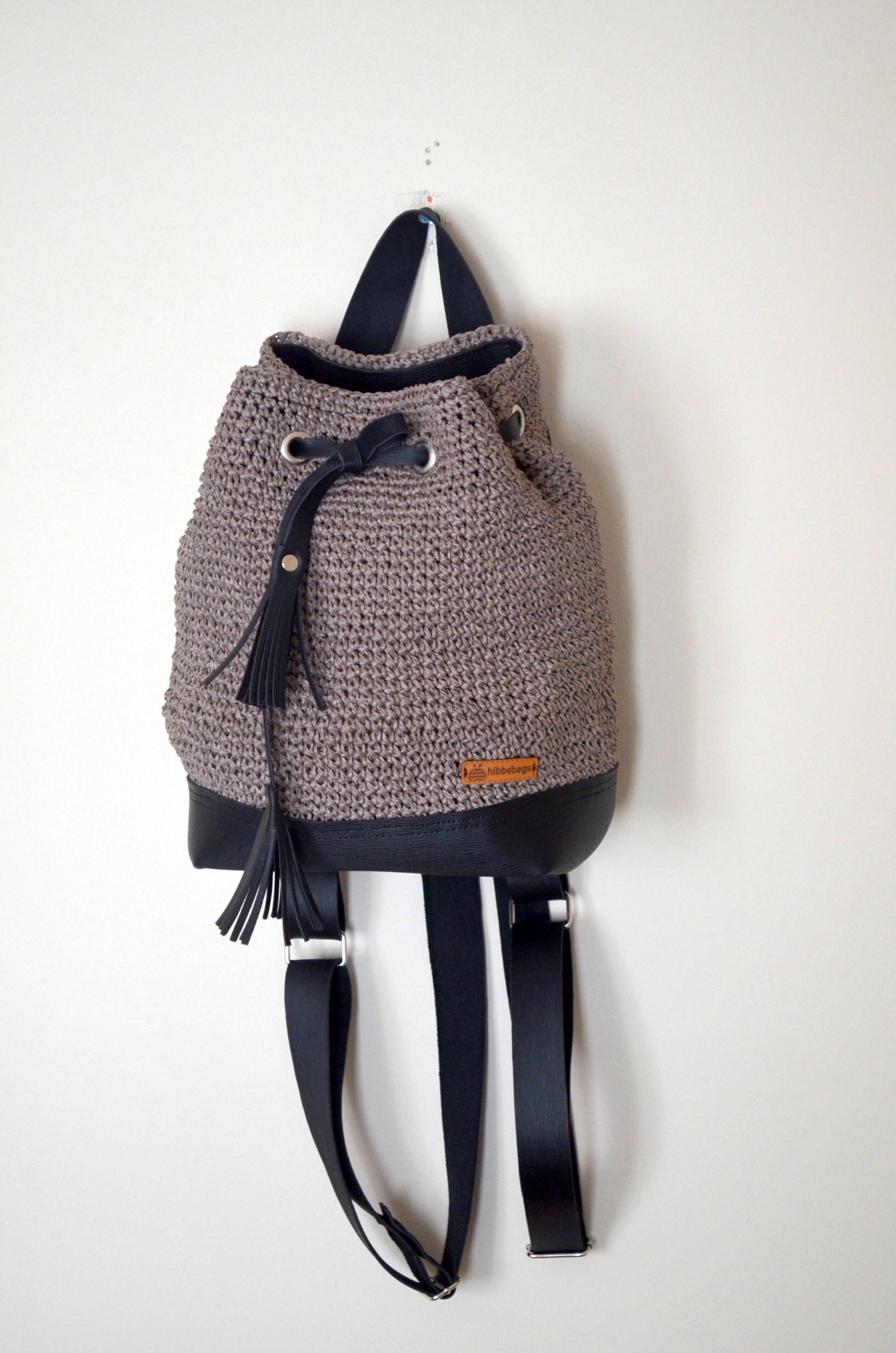 Crochet Raffia Bucket Backpack, Leather Accents - Etsy
