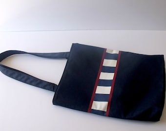 Bogging  bag large Navy  canvas tote bag Mia in Navy blue - shoulder bag Two Strap Shoulder bag,july 4-Back to school